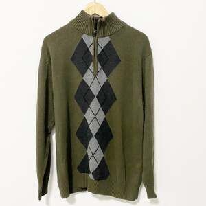 Oscar de la Renta Green Argyle Print Sweater Size Medium